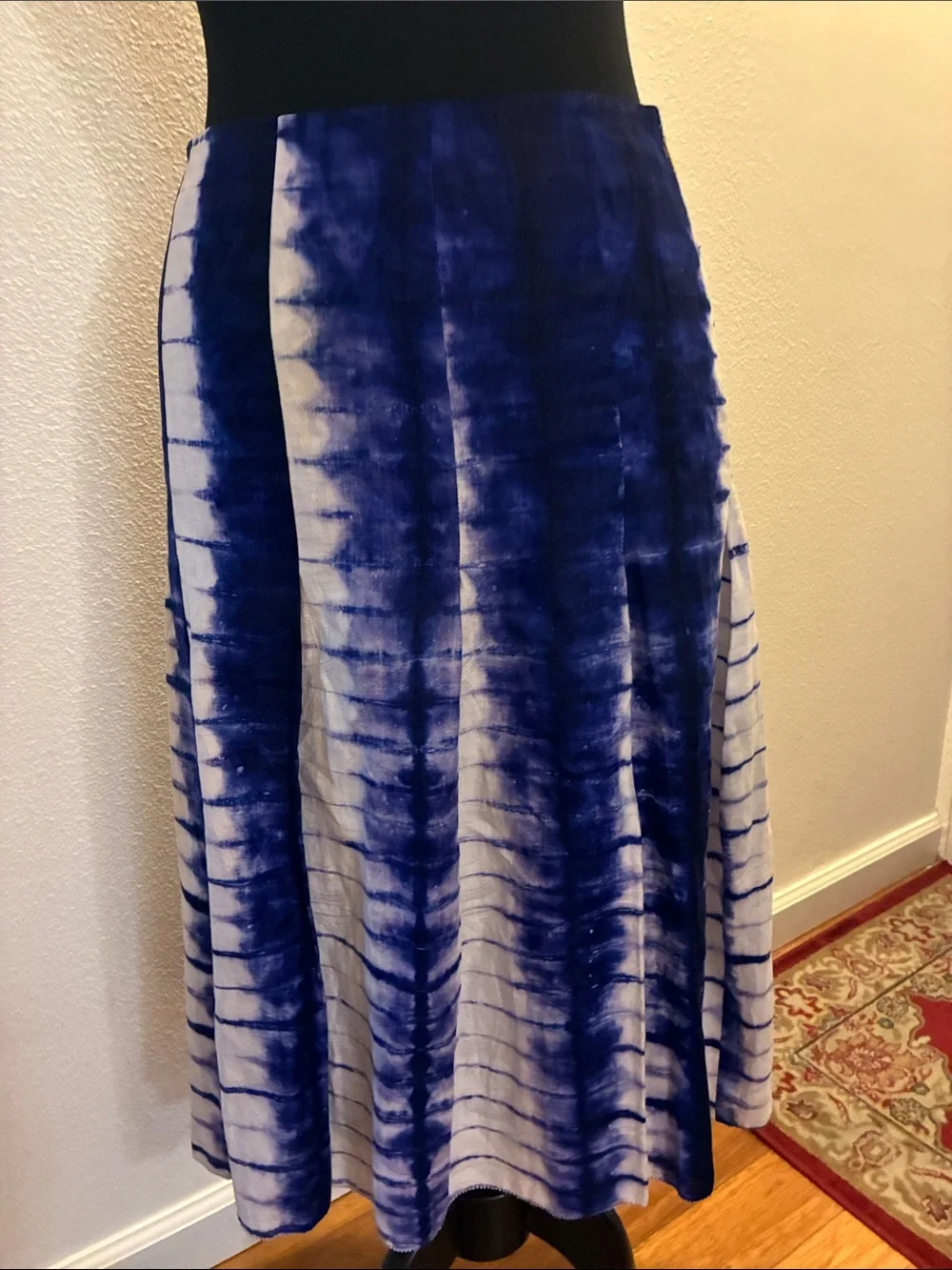 Tory Burch Indigo/White Tie-Dye Pleated Cotton Skirt Size 4 Runway Spring 2013